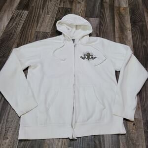 Vintage Y2K Top Heavy hoodie Men's XL Full Zip White Skull Feathers Fluer De Li